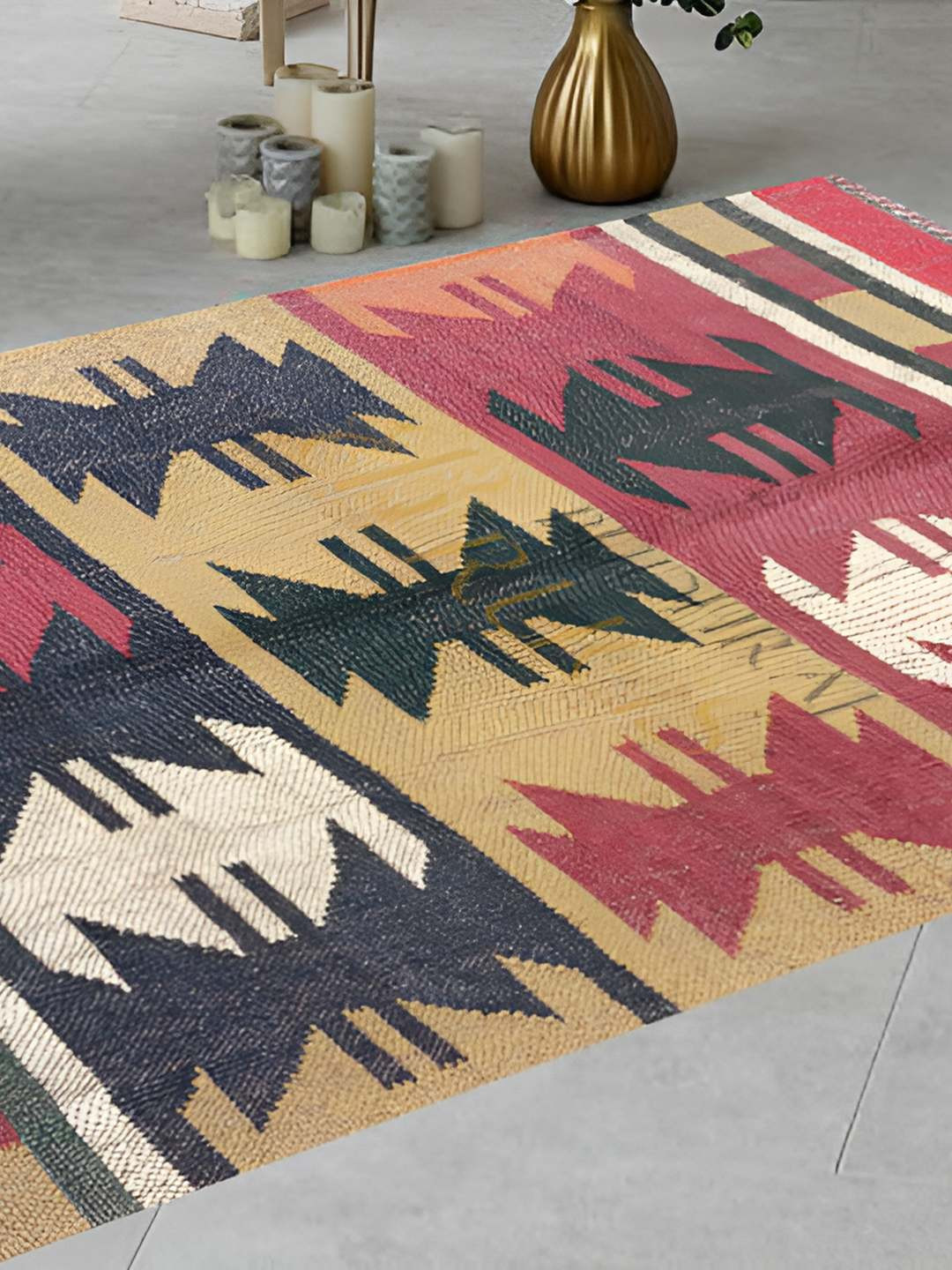 Budhrajrugs Red & Black Geometric Woven Rectangular Dhurrie