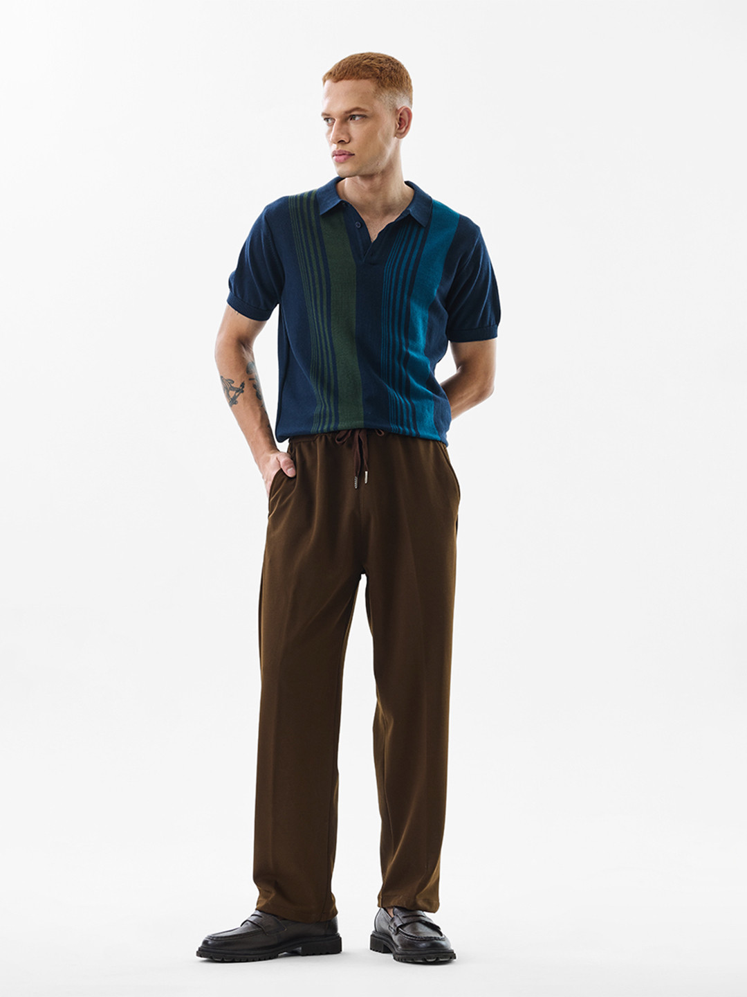 Snitch Men Brown Smart Loose Fit Trousers