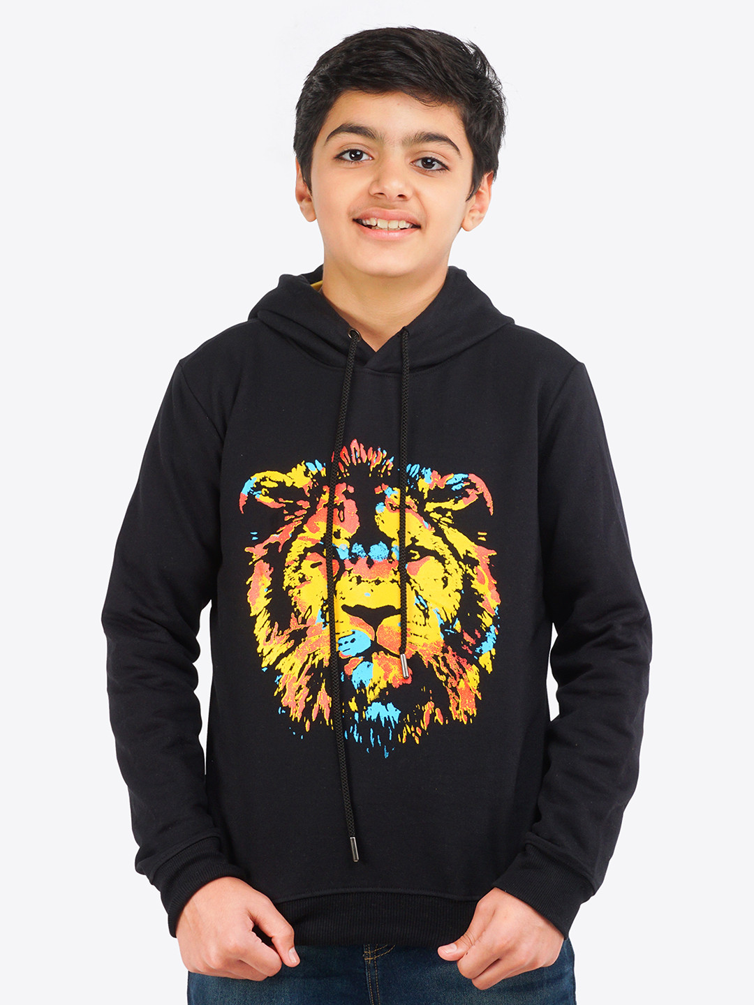 ariel Boys Black Printed Hooded Sweatshirt
