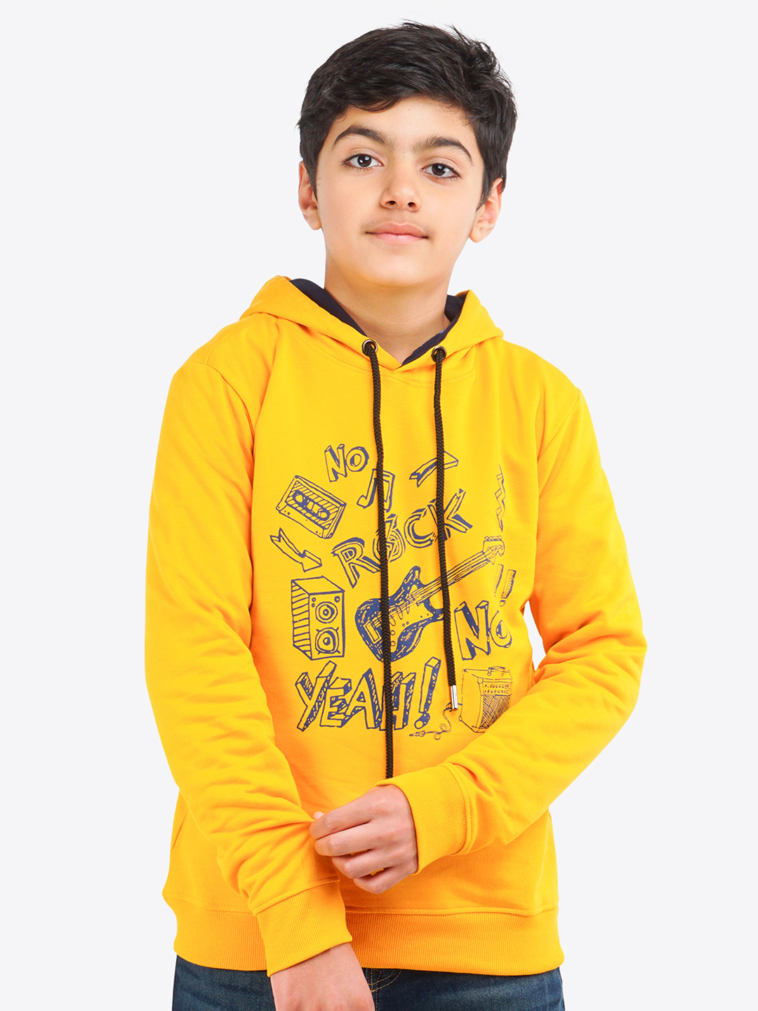 ariel Boys Yellow Printed Hooded Sweatshirt