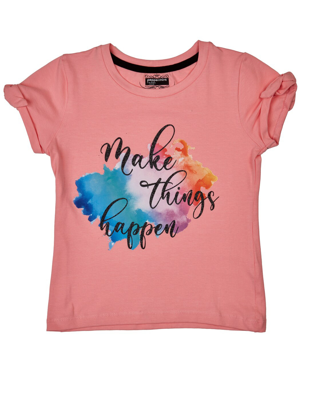 Peppermint Girls Typography Printed Round Neck Short Sleeves T-shirt