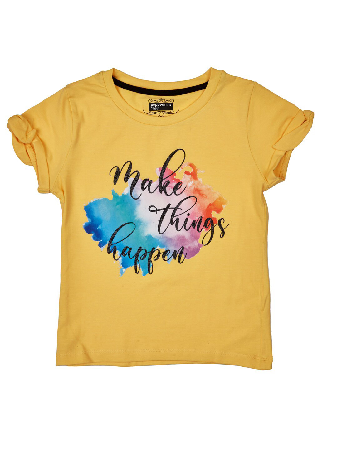 Peppermint Girls Typography Printed Round Neck Short Sleeves T-shirt