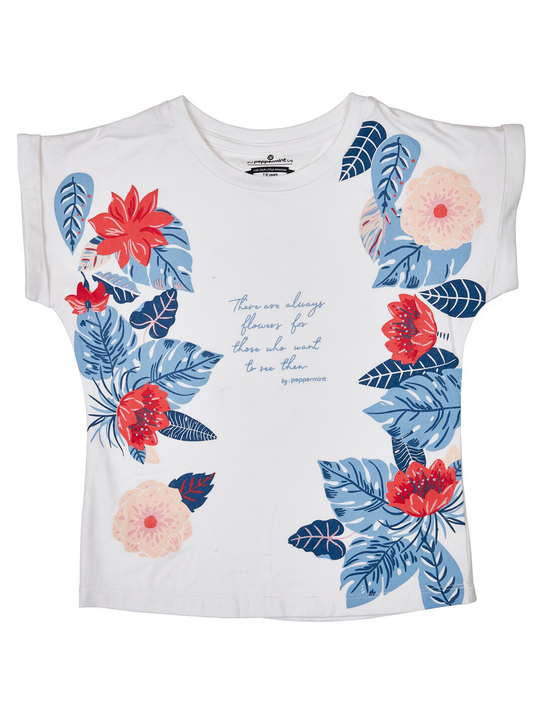 Peppermint Girls Floral Printed Extended Sleeves T-shirt