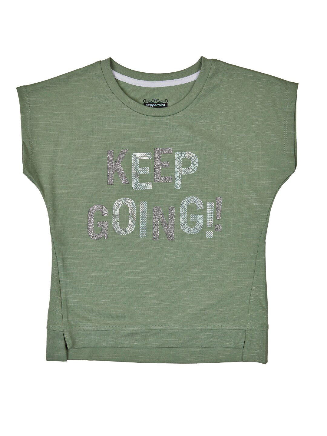 Peppermint Girls Typography Printed Round Neck Short Sleeves Embellished T-shirt