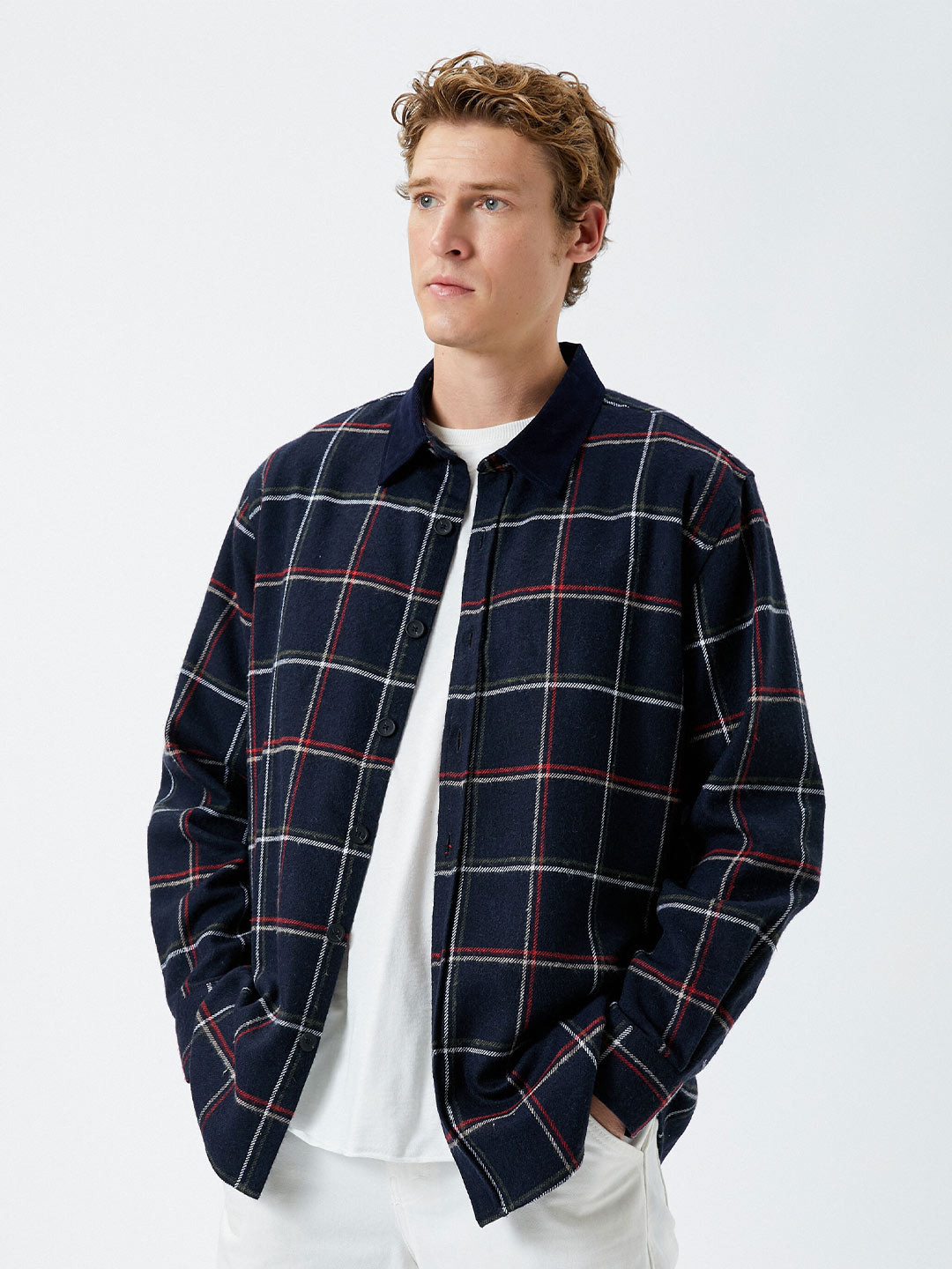 Koton Windowpane Checks Spread Collar Long Sleeves Shacket
