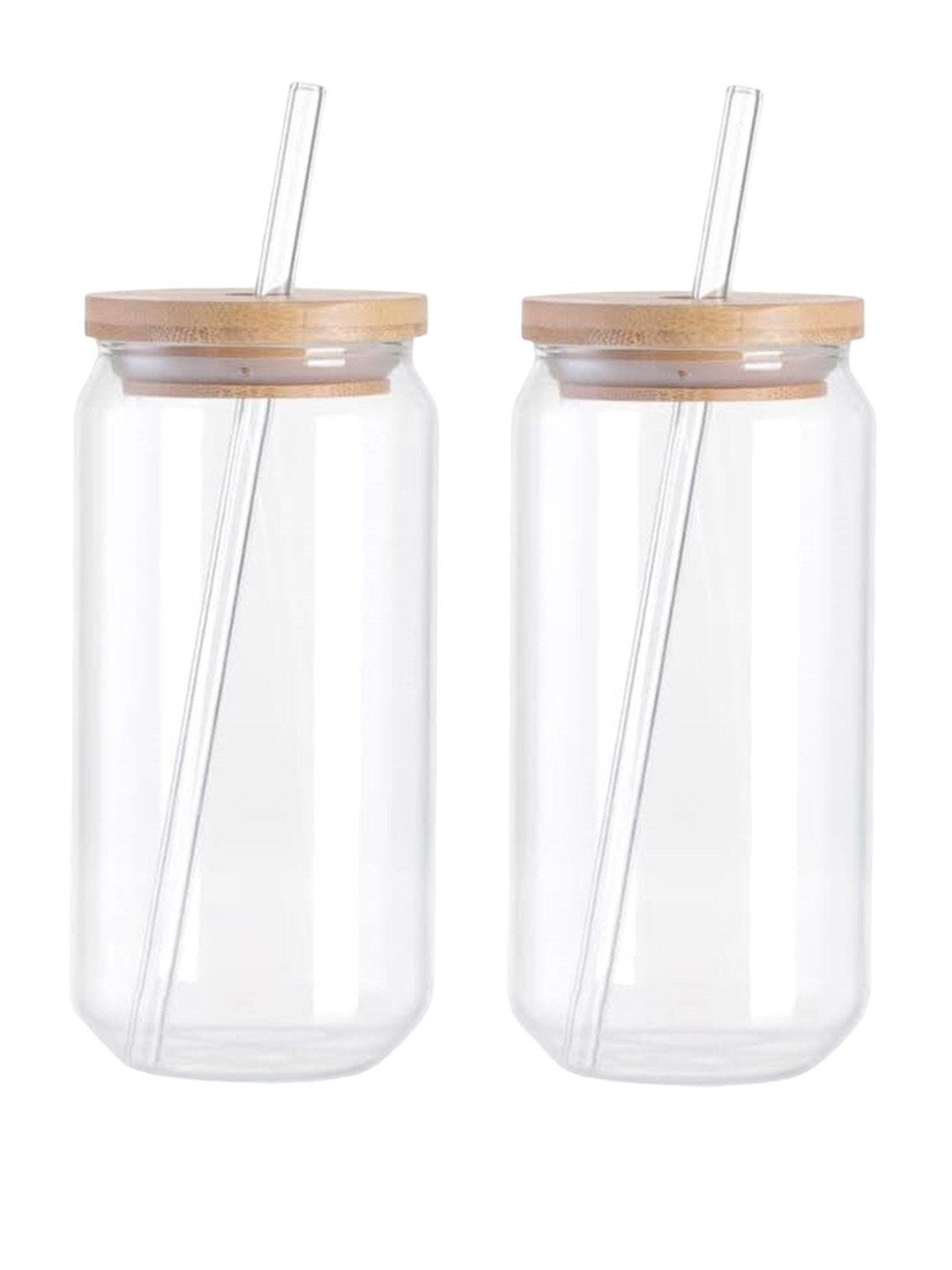 1219 Avenue 2 Pcs Transparent Juice Glass Cans with Lid and Straw 550 ML Each
