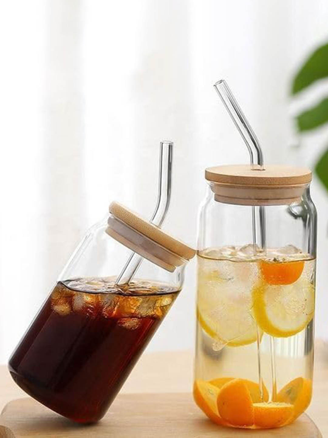 1219 Avenue Transparent Glass Tumbler With Lid & Straw - 510 ML