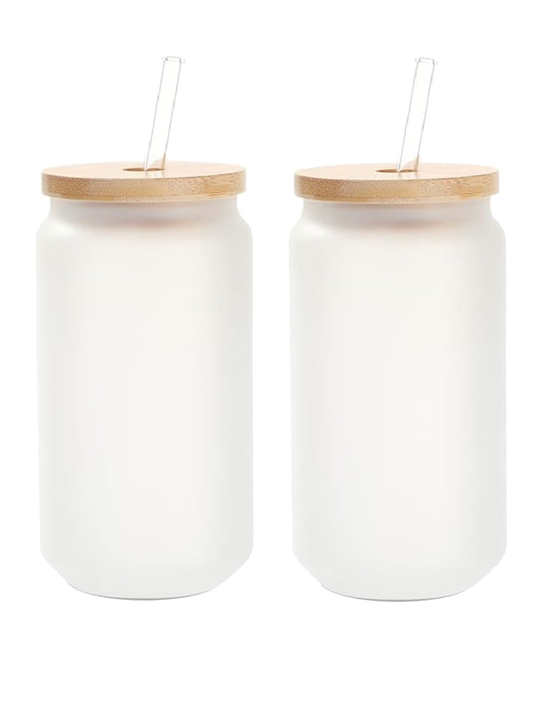 1219 Avenue White 2 Pieces Juice Glass Can with Lid and Glass Straw 550 ml