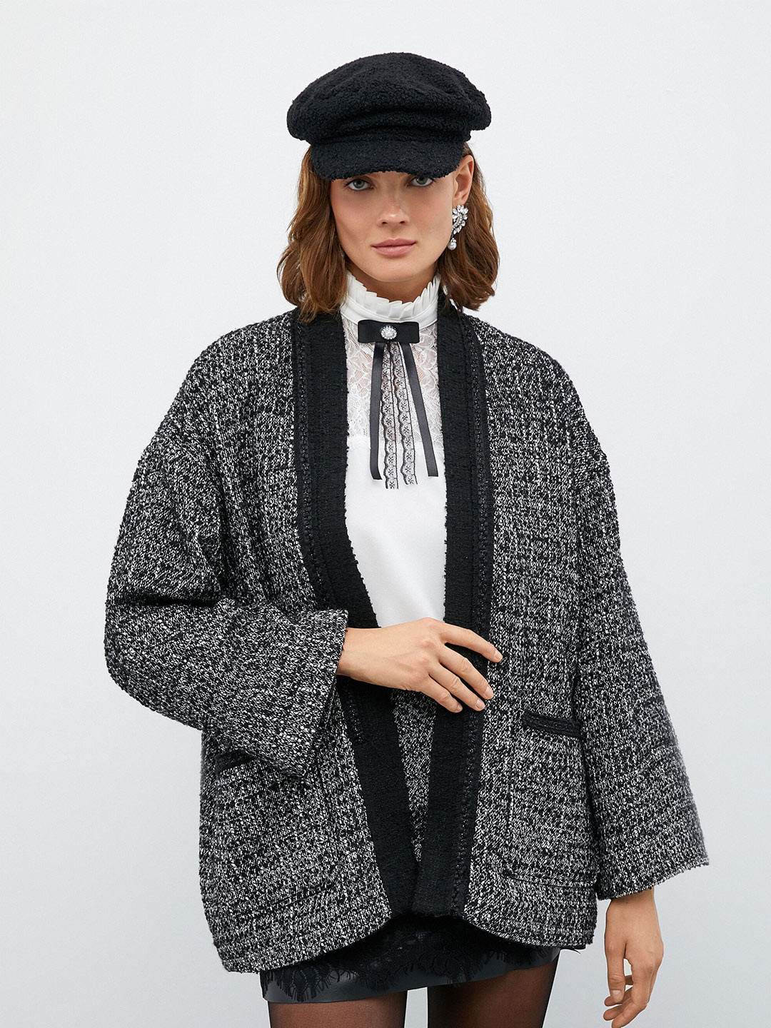 Koton Self Design Front Open Overcoat