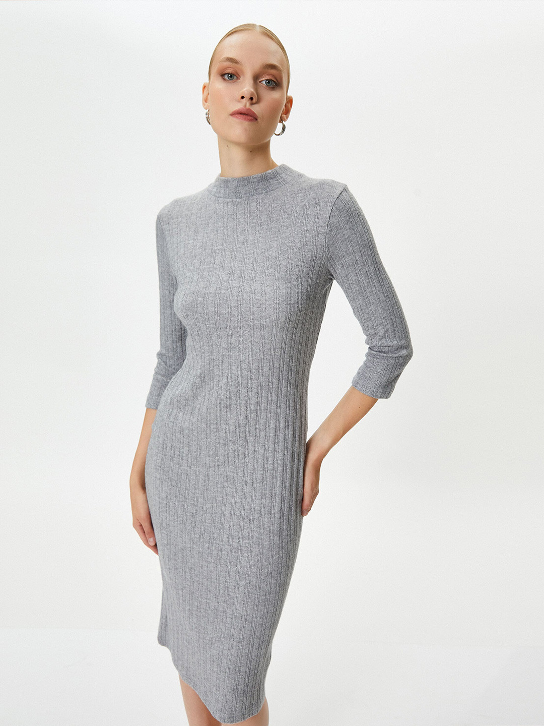 Koton High Neck Ribbed Sheath Dress