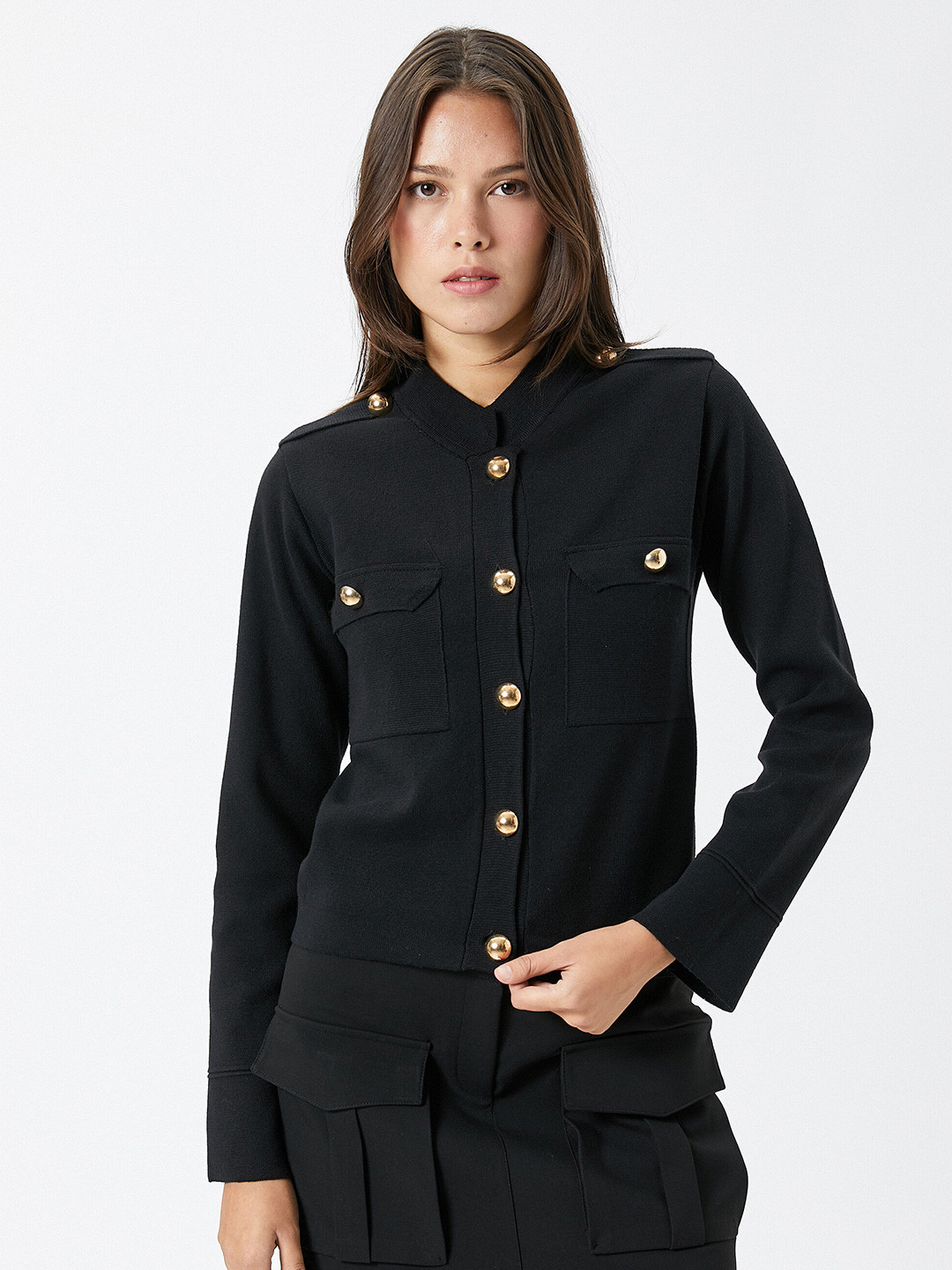 Koton Shoulder Tabs Sleeves Mandarin Collar Tailored Jacket