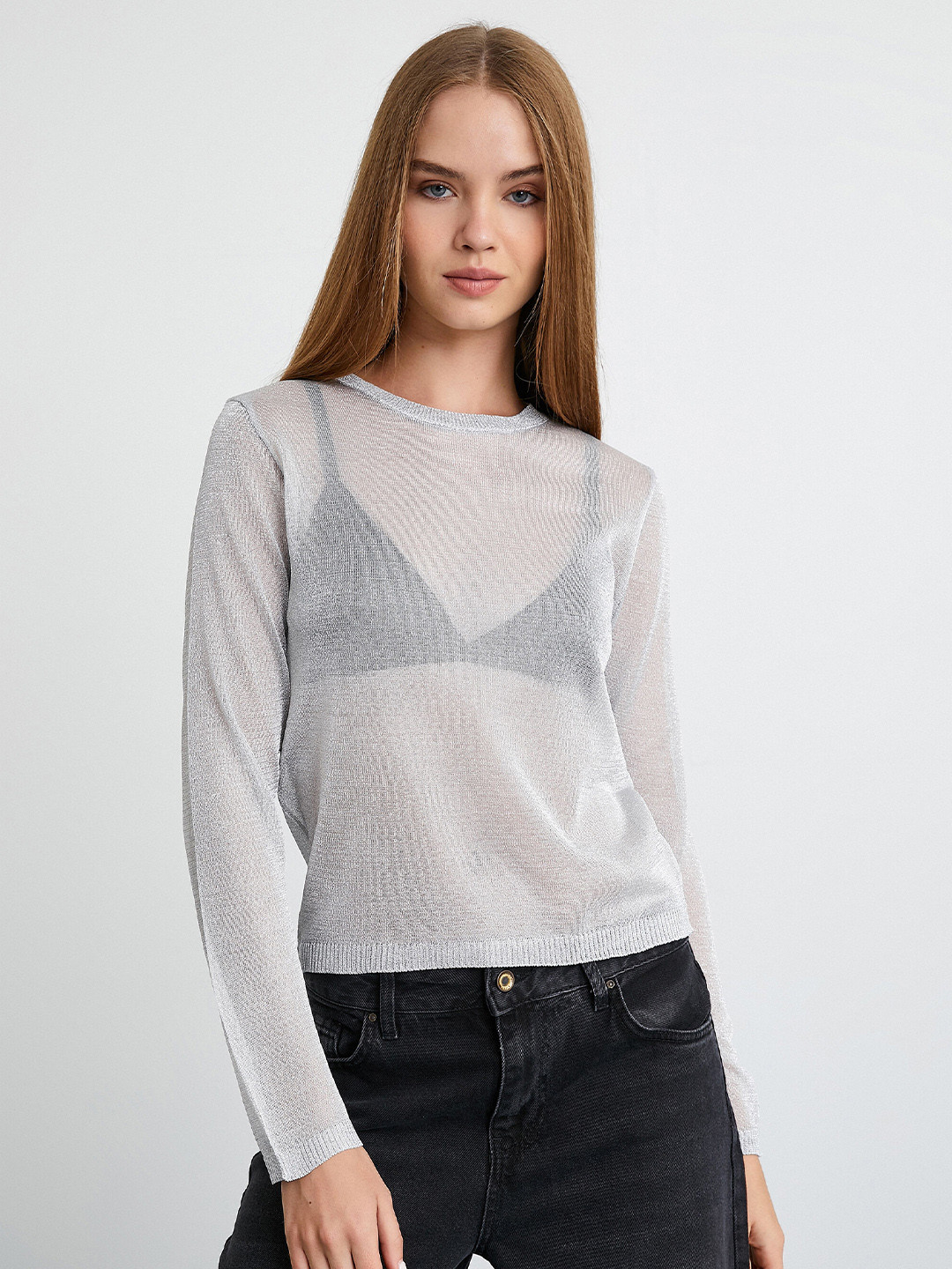 Koton Long Sleeves Shimmer Sheer Top