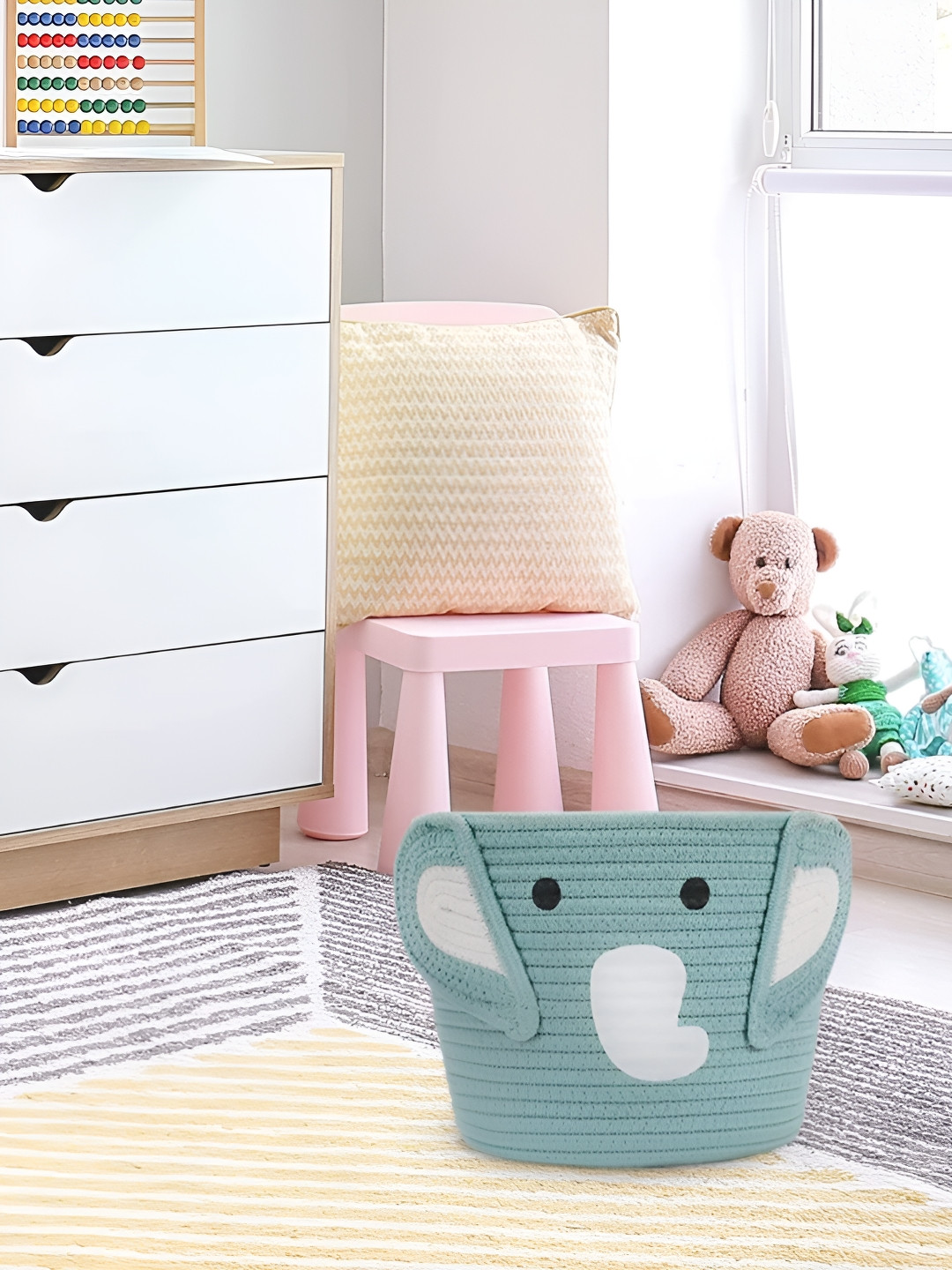 Textile and Beyond Teal & White Jute Tote Basket