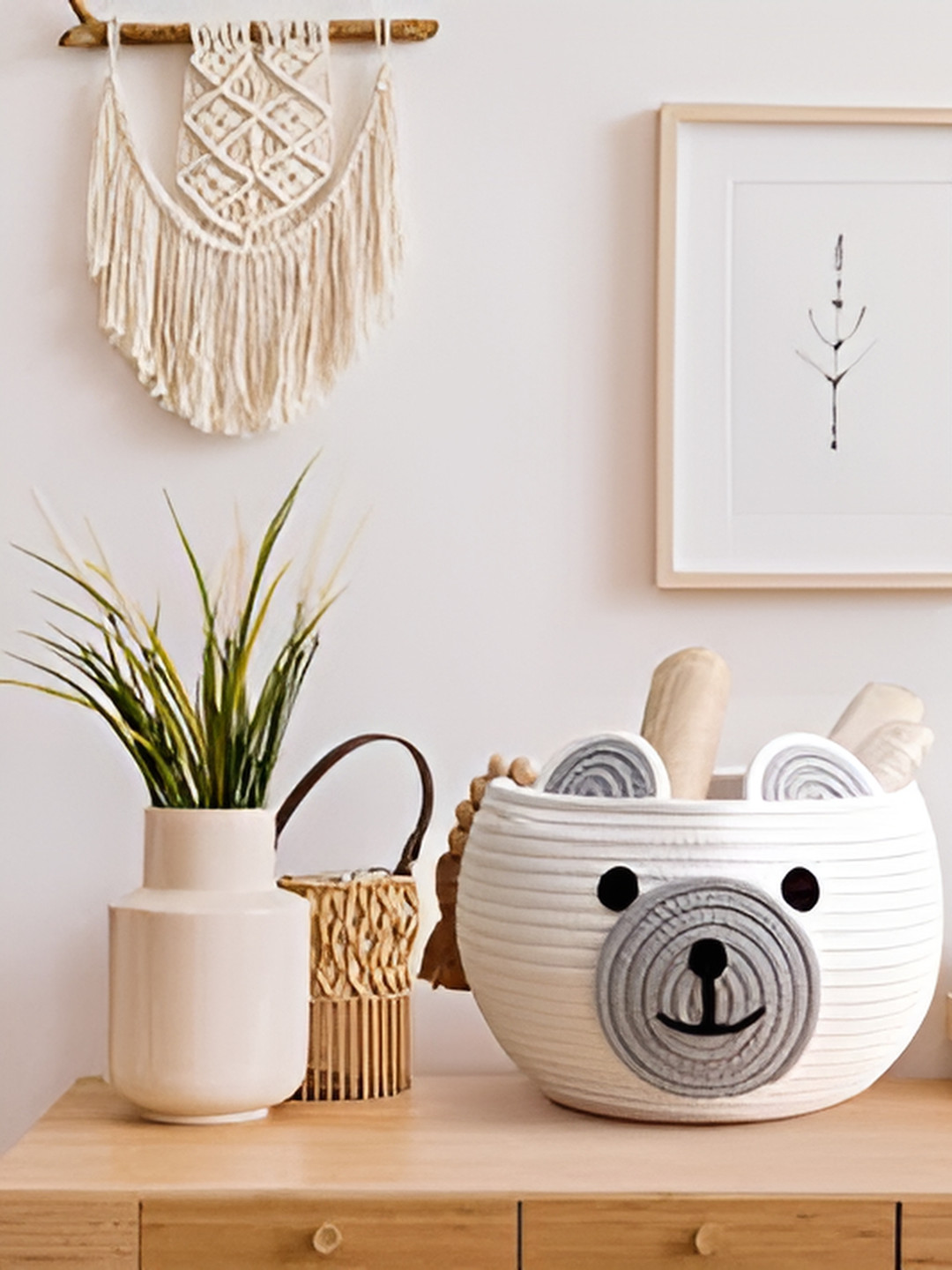 Textile and Beyond White & Grey  Jute Tote Basket