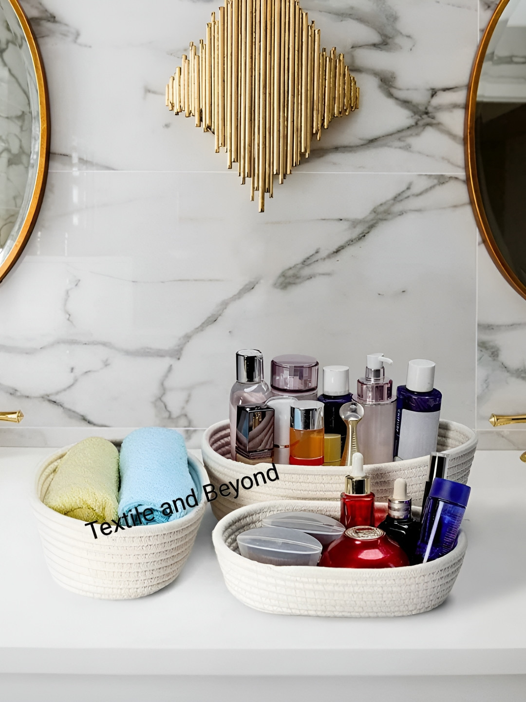 Textile and Beyond White 3 Pieces Jute Tote Basket