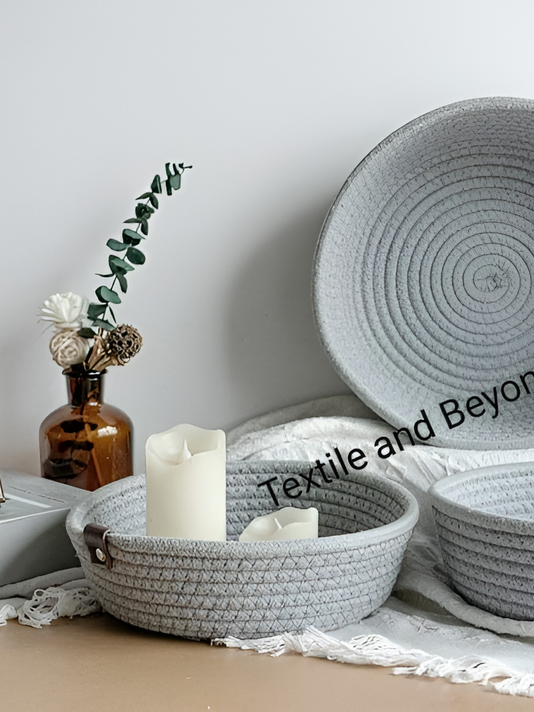 Textile and Beyond Grey 3 Pieces Jute Tote Basket