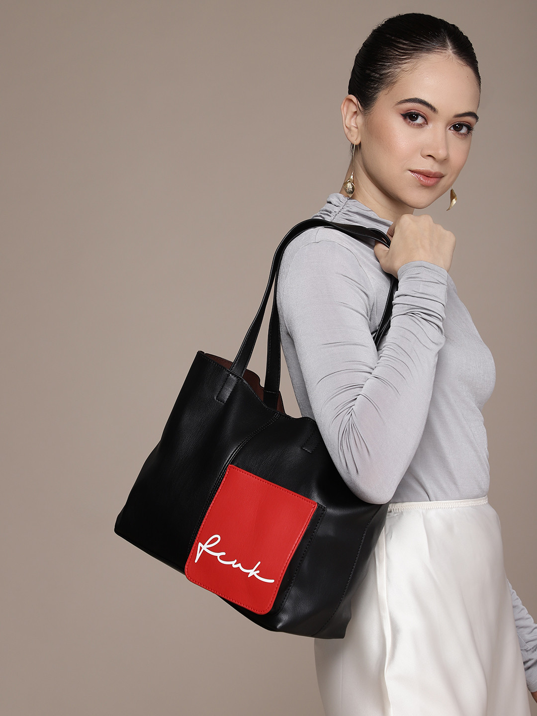 FCUK Colourblocked with Brand Logo Print Shoulder Bag