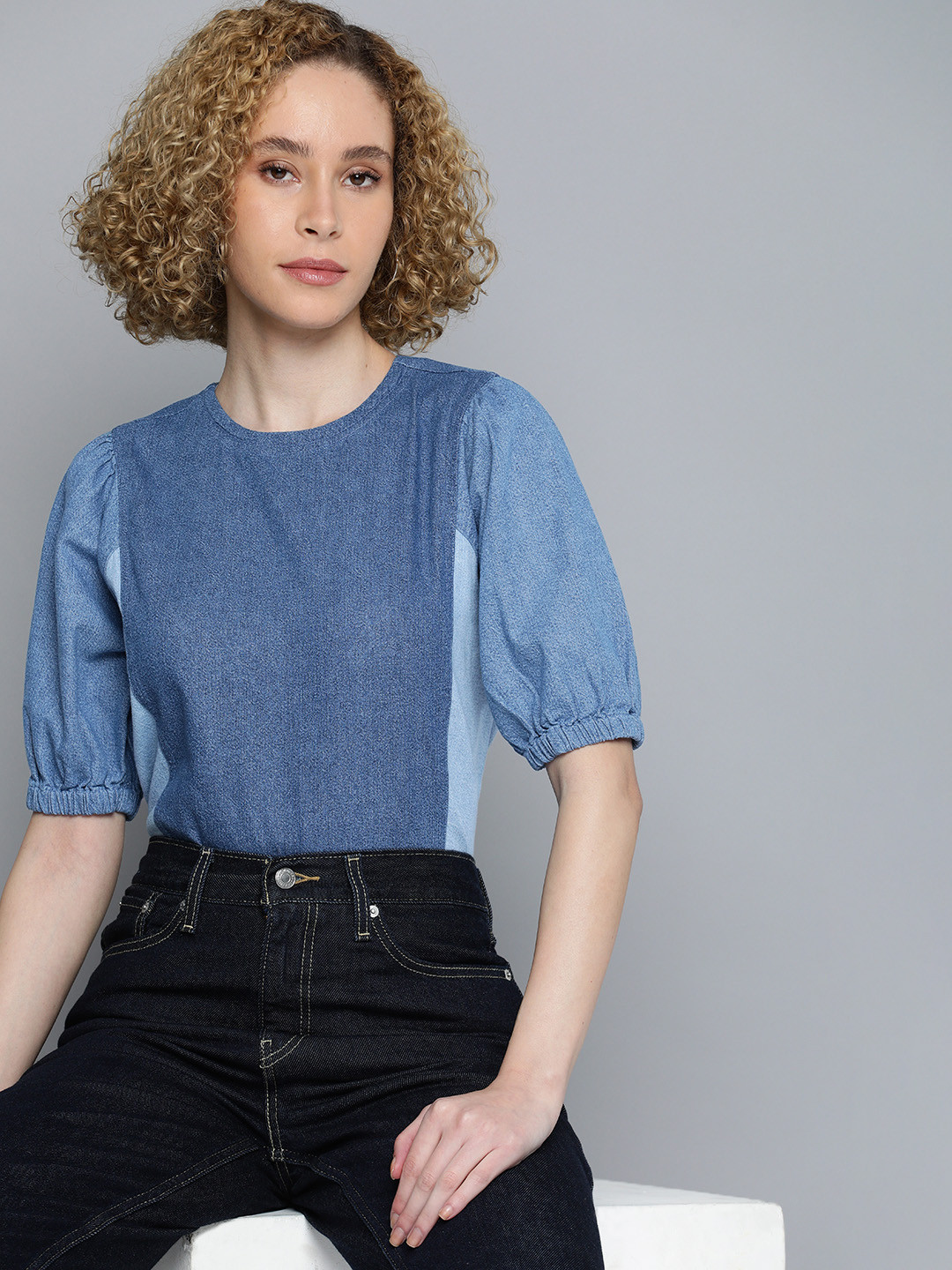 Levis Colourblocked Pure Cotton Denim Top