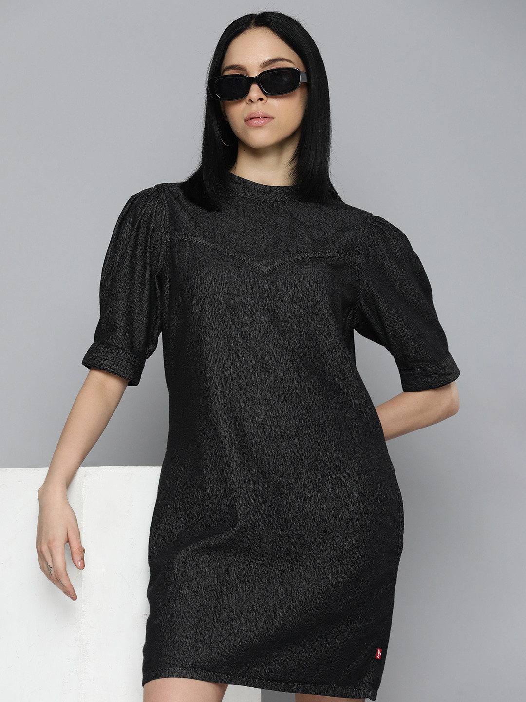 Levis Pure Cotton Puff Sleeve A-Line Denim Dress
