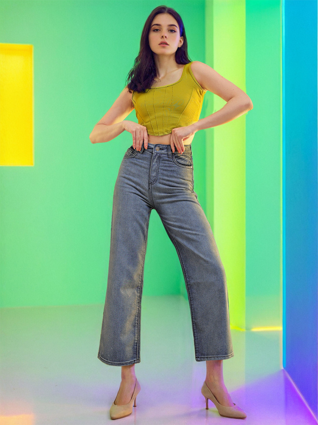 Freehand by The Indian Garage Co Pack Of 2 Women Wide Leg High-Rise Pure Cotton Jeans