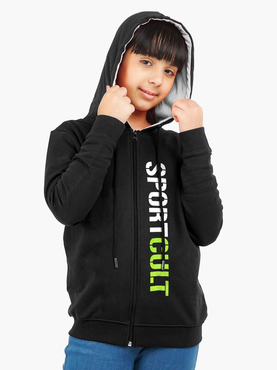 ariel Girls Typographic Printed Hooded Cotton Sweatshirt
