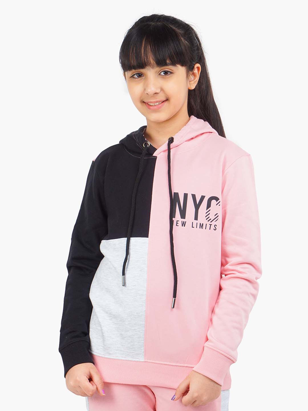 ariel Girls Colourblocked Hooded Cotton Sweatshirt