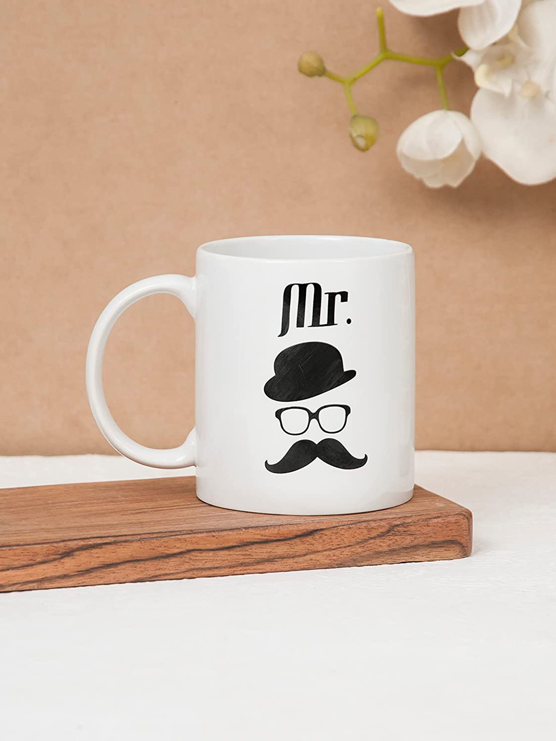 1219 Avenue White Printed Ceramic Microwave Safe Glossy Coffee Mug 300 ml