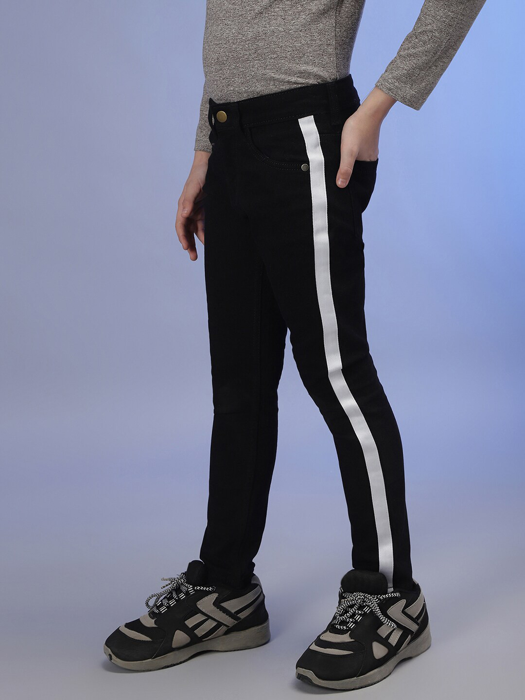 Instafab Boys Blue Smart Slim Fit Striped Clean Look Cotton Jeans