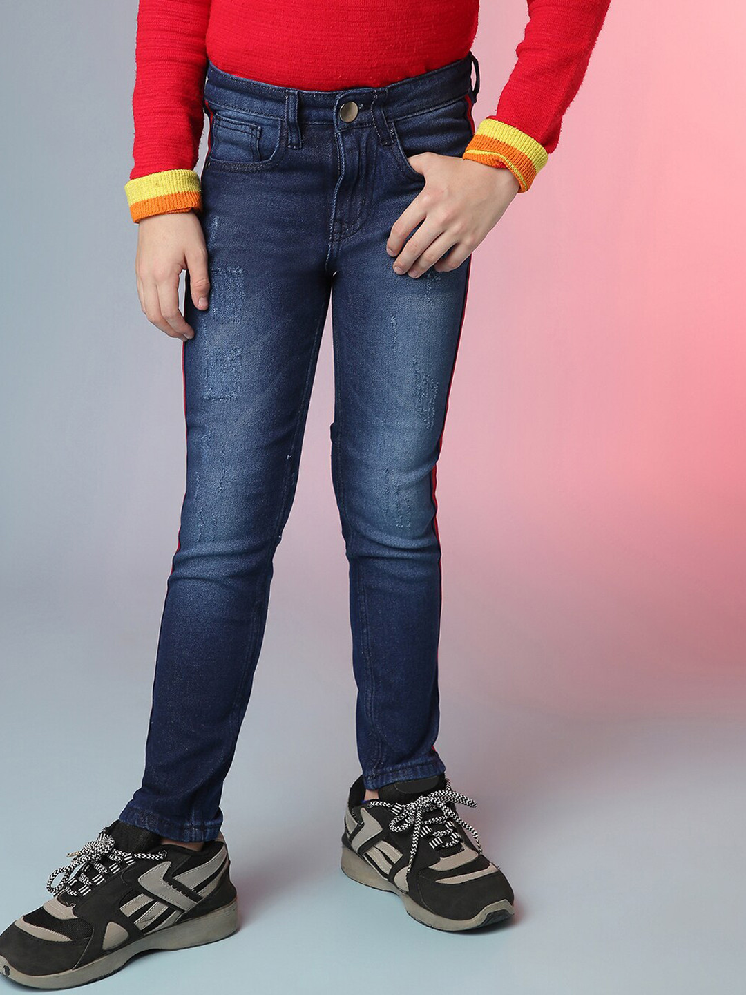 Instafab Boys Low Distress Smart Slim Fit Light Fade Stretchable Jeans