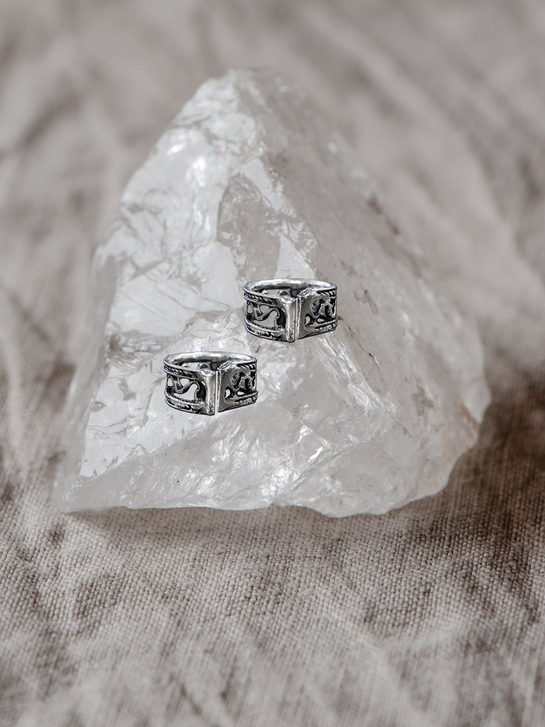 Comet Busters Non Piercieng Oxidised Hoop Earrings