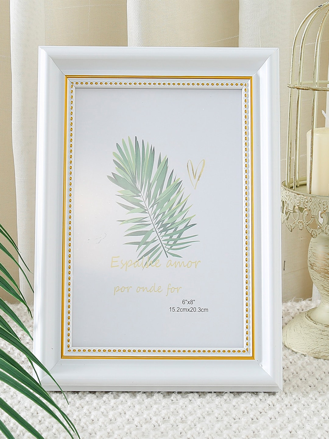 Kuber Industries White & Gold Toned Self Design MDF Table Photo Frame