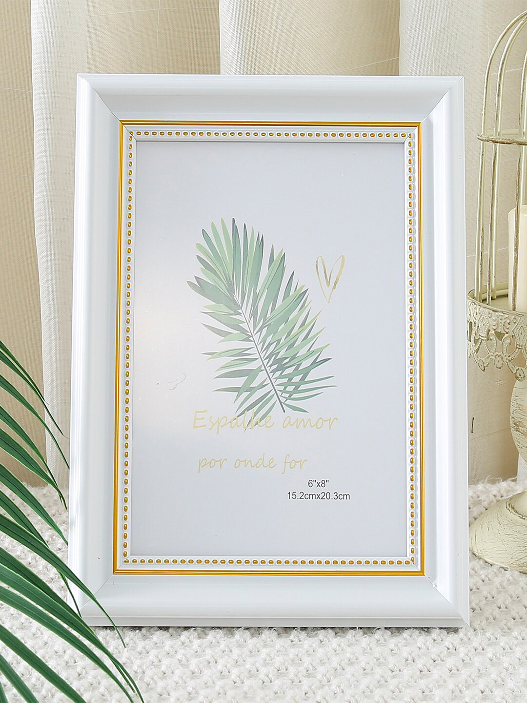 Kuber Industries White & Gold Toned Self Design MDF Table Photo Frames