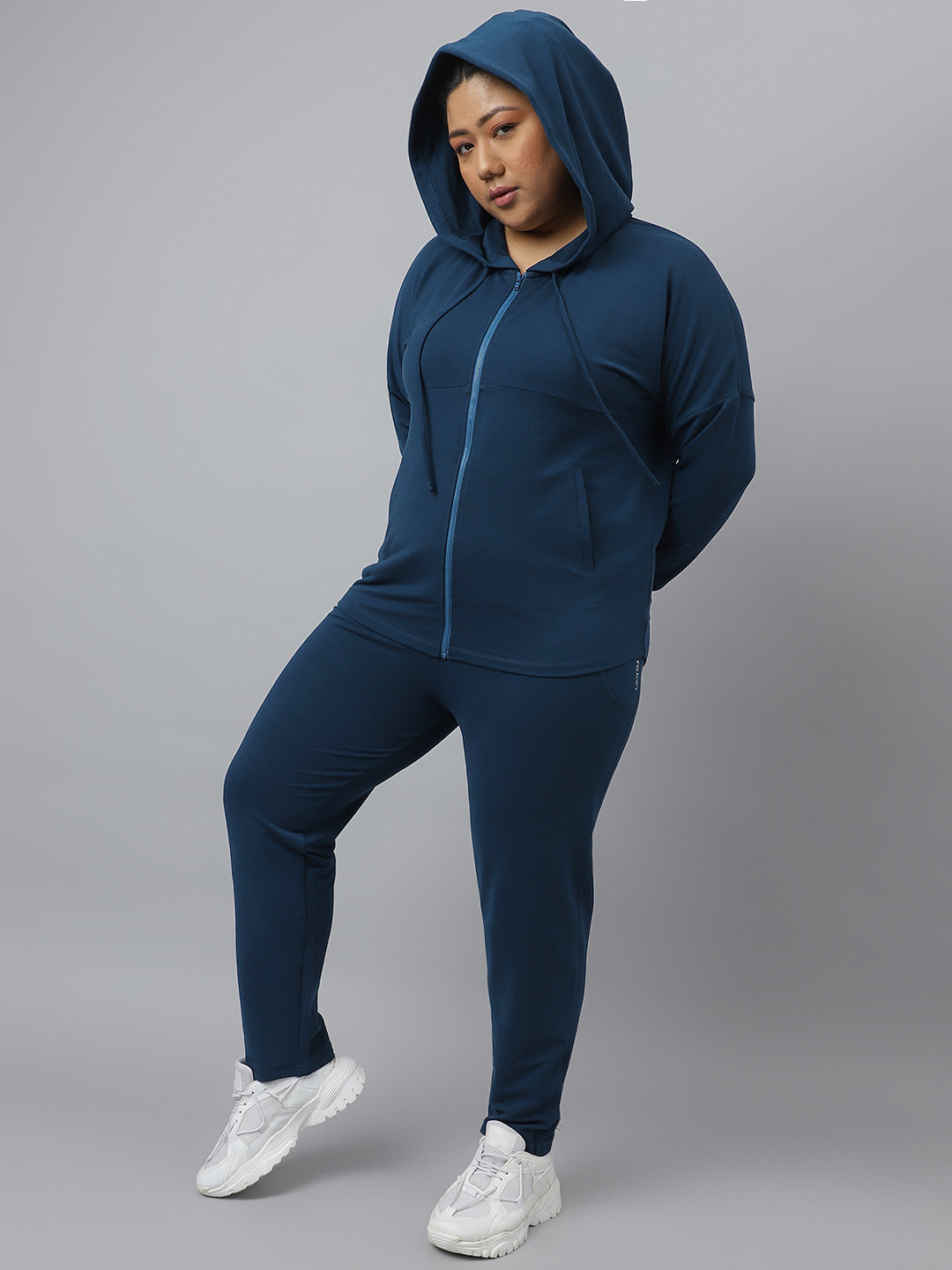 Fitkin Plus Size Anti-Odor Hooded Front Zipper Tracksuit