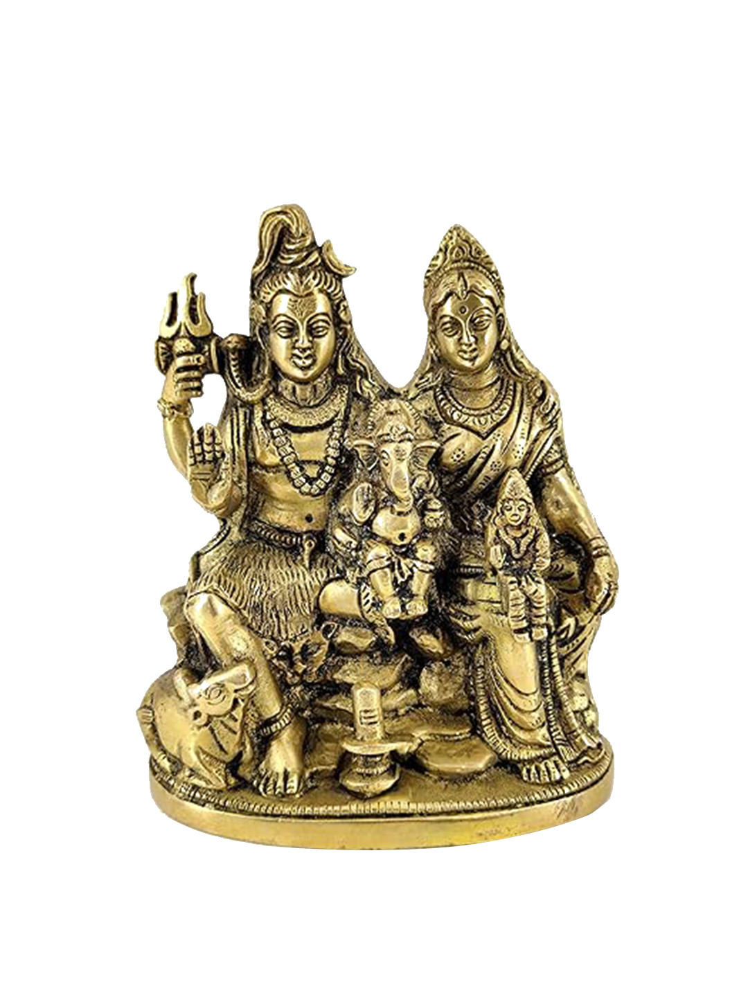 WHITEWHALE Gold Toned Brass Shiva Parvati Ganesh Idol Showpiece