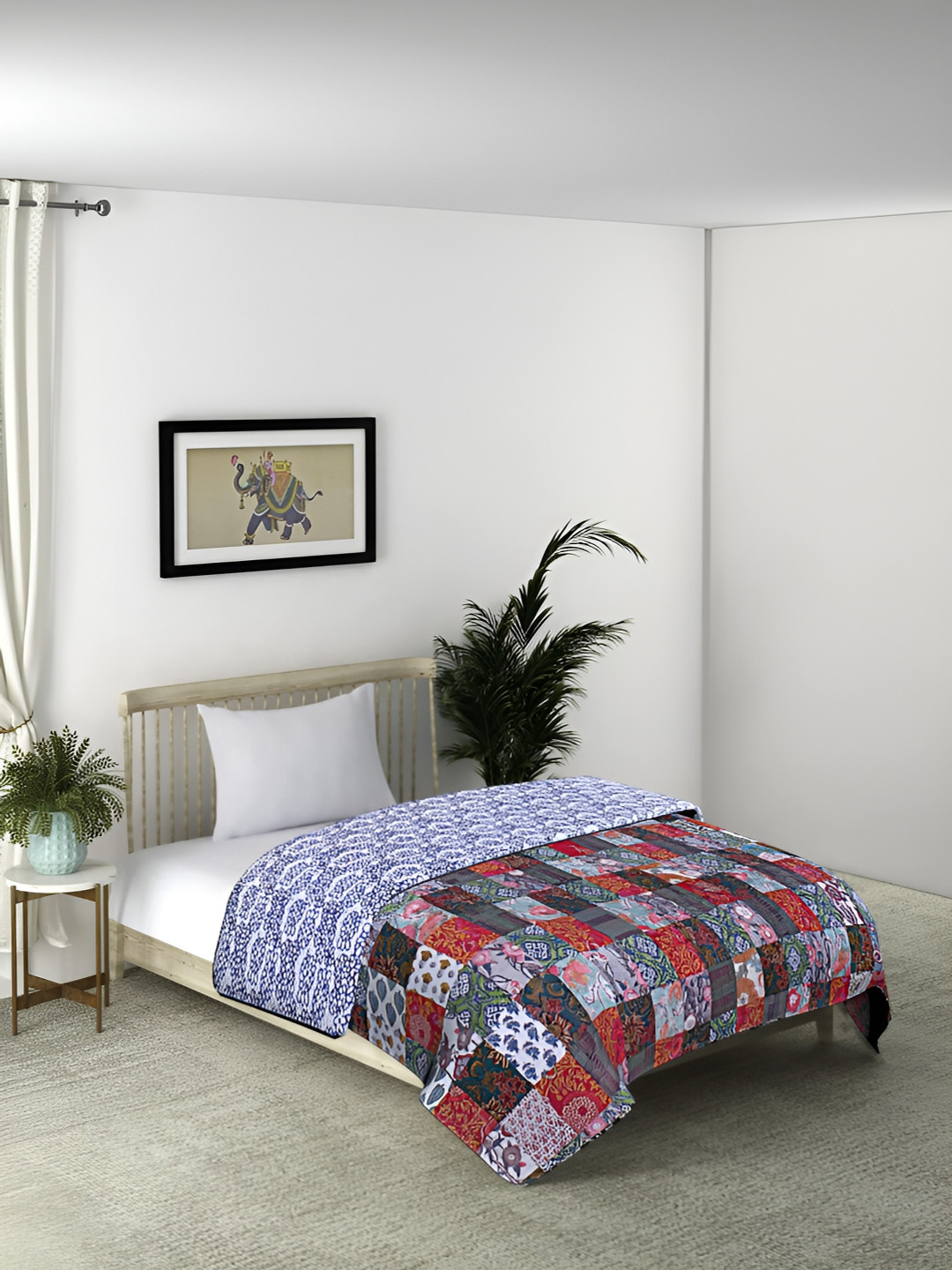 Texstylers Blue Abstract Printed Mild Winter 150 GSM Cotton Reversible Single Bed Dohar