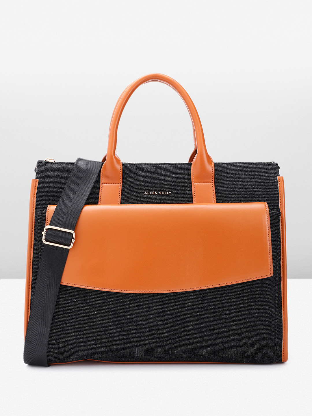 Allen Solly Denim Colourblocked Oversized Structured Laptop Handheld Bag