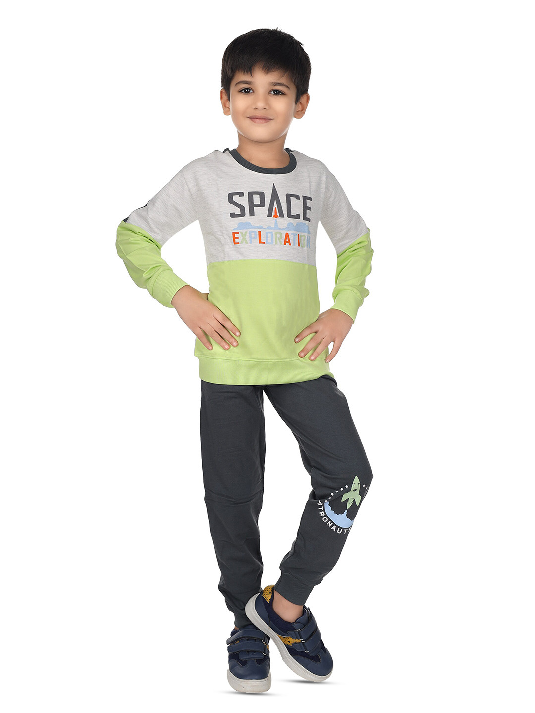 Nottie Planet Boys Typography Printed Sweatshirt With Pyjamas