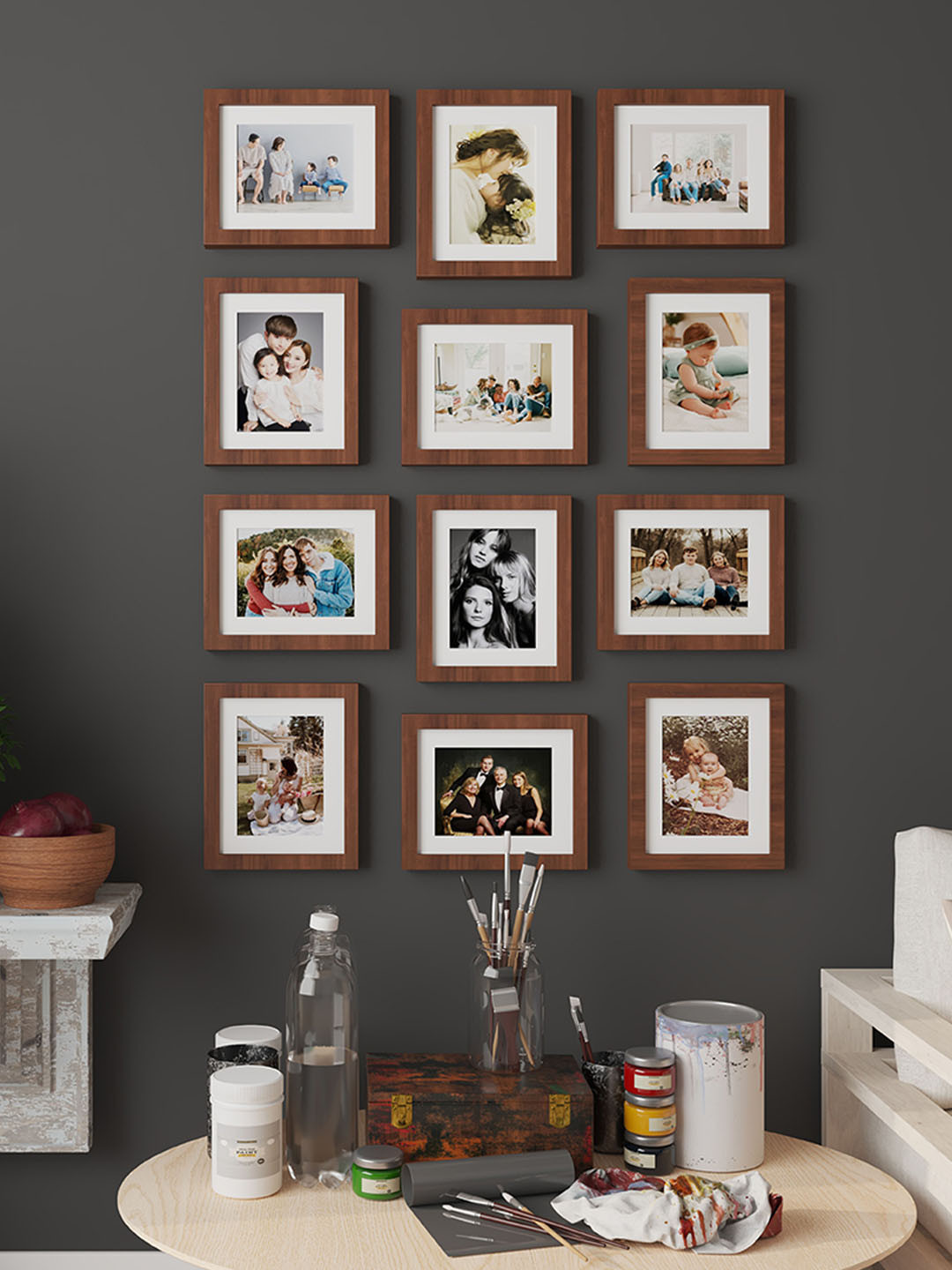 Art Street Brown 12 Pieces Individual Wooden Wall Photo Frames