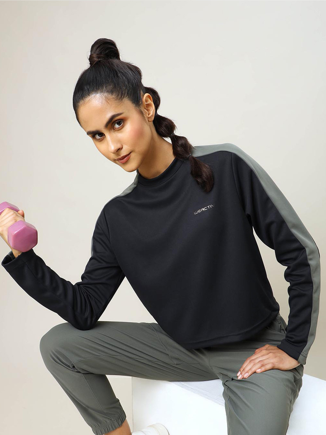 Technosport Striped High Neck Antimicrobial Sports Pullover Sweatshirt