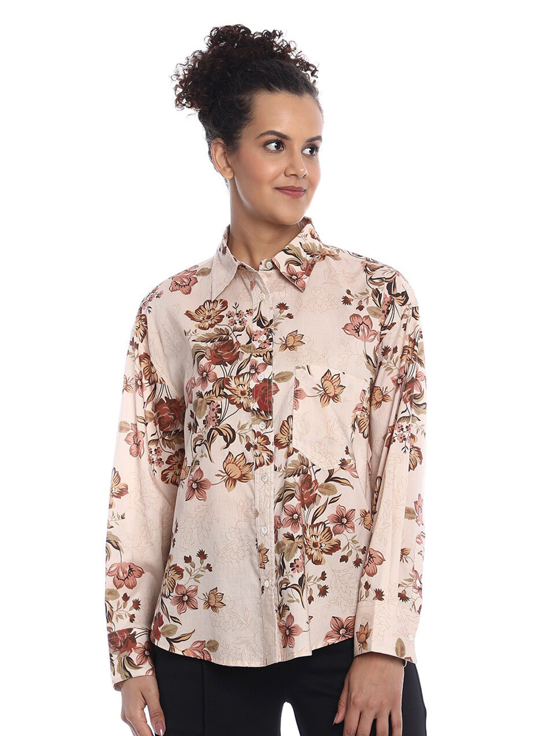 Gazillion Contemporary Floral Printed Oversized Pure Cotton Casual Shirt