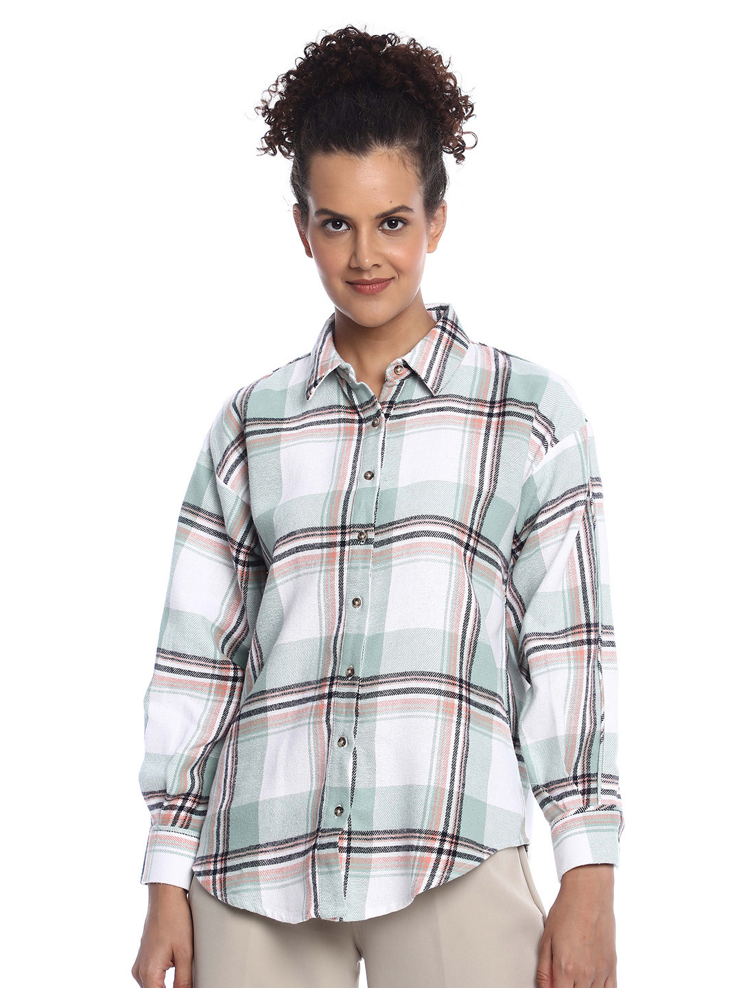Gazillion Contemporary Windowpane Checks Drop-Shoulder Sleeves Flannel Cotton Casual Shirt