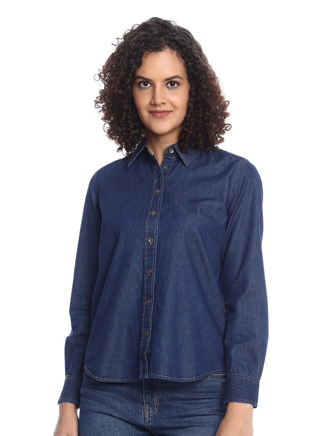 Gazillion Contemporary Spread Collar Denim Casual Shirt