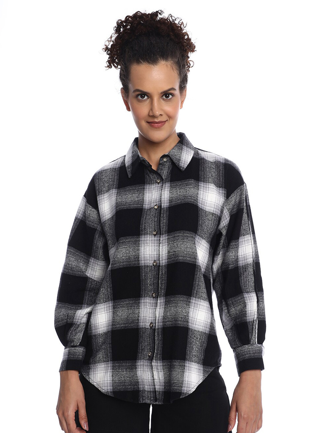 Gazillion Contemporary Tratn Checks Drop-Shoulder Sleeves Flannel Cotton Casual Shirt