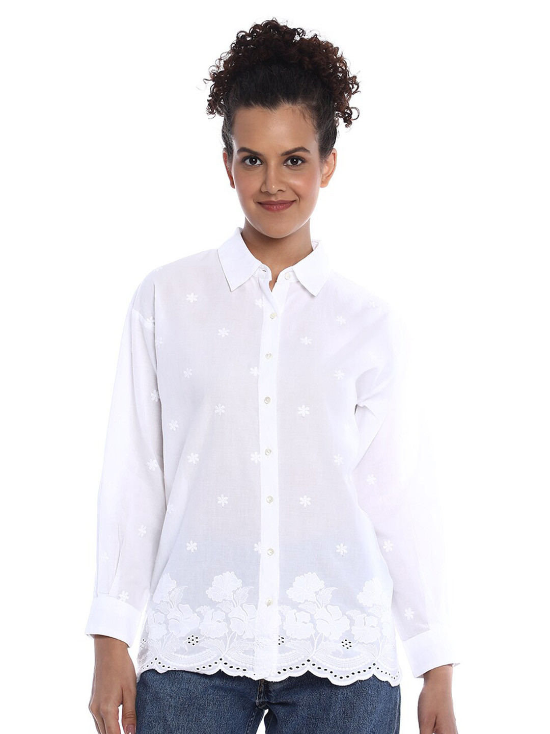 Gazillion Floral Embroidered Contemporary Pure Cotton Casual Shirt