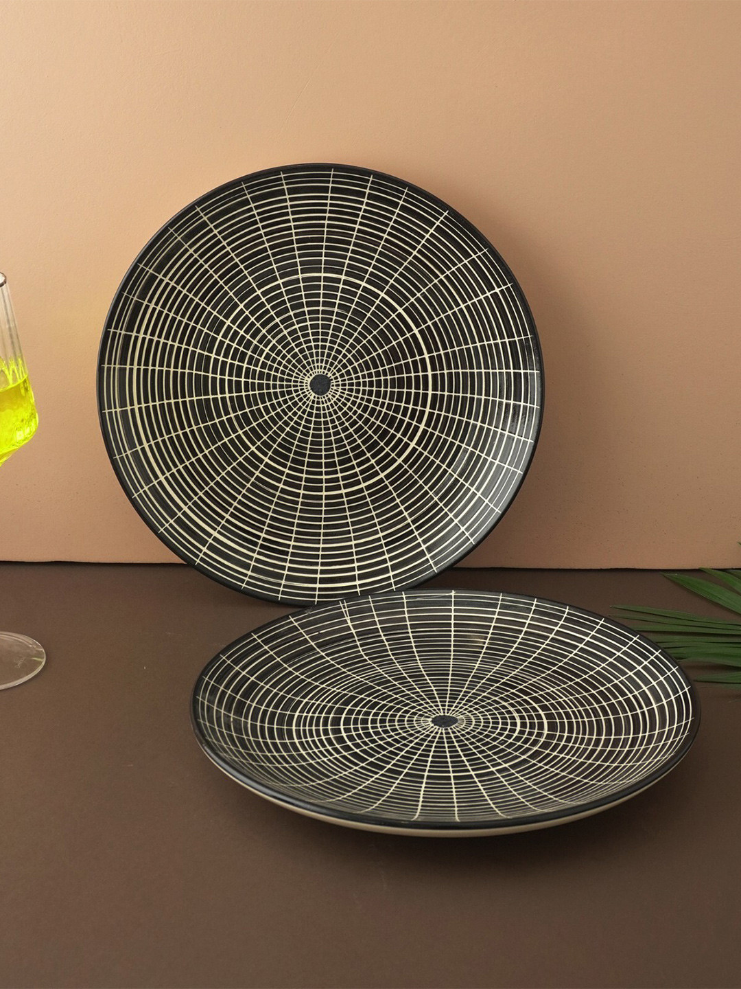 The Decor Mart 2 Pieces Black Chakra Textured Ceramic Matte Plates