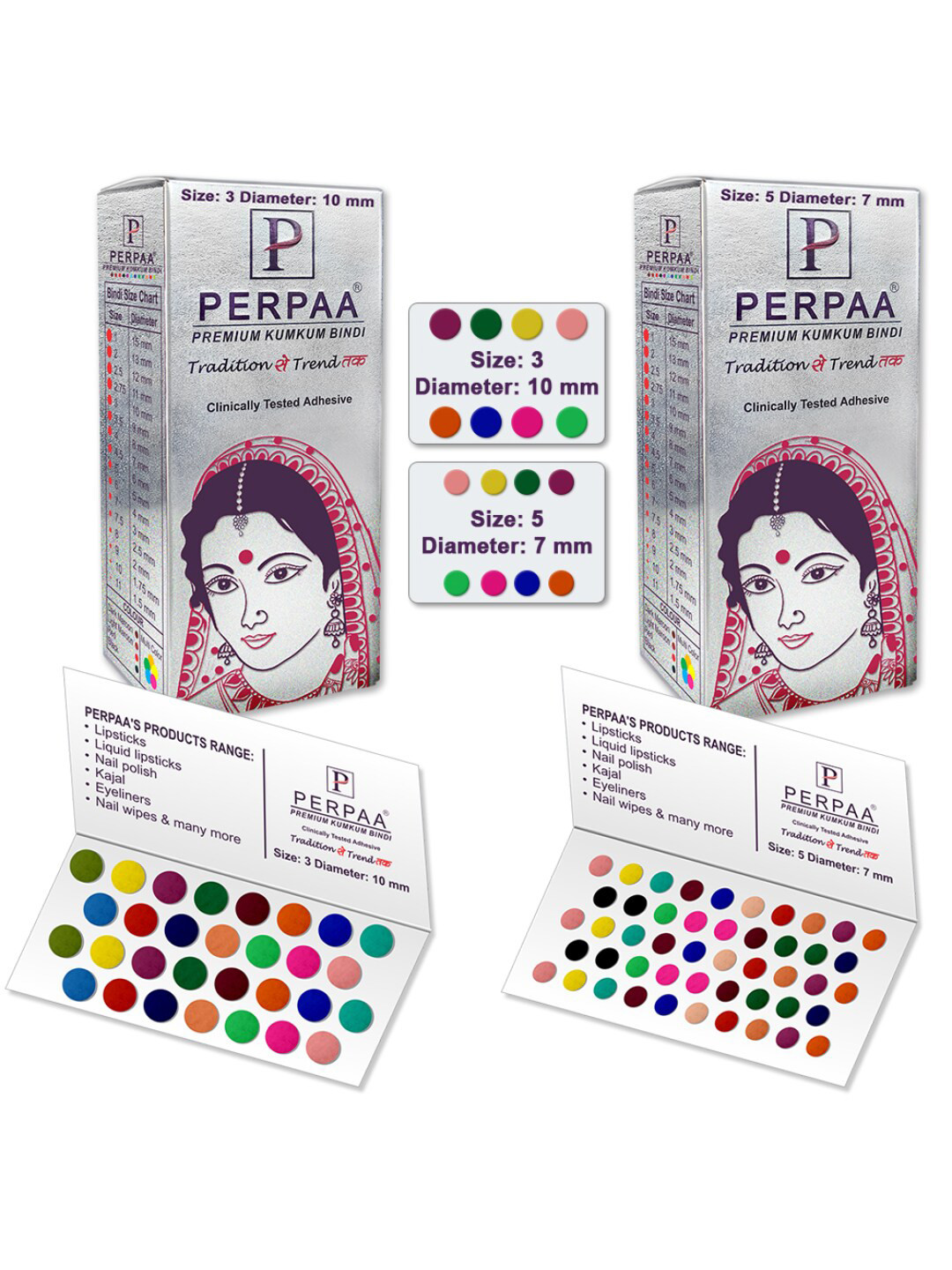 PERPAA Set Of 2 Premium Velvet Multicolor Kumkum Bindi - 15 Flaps Each - 03-05
