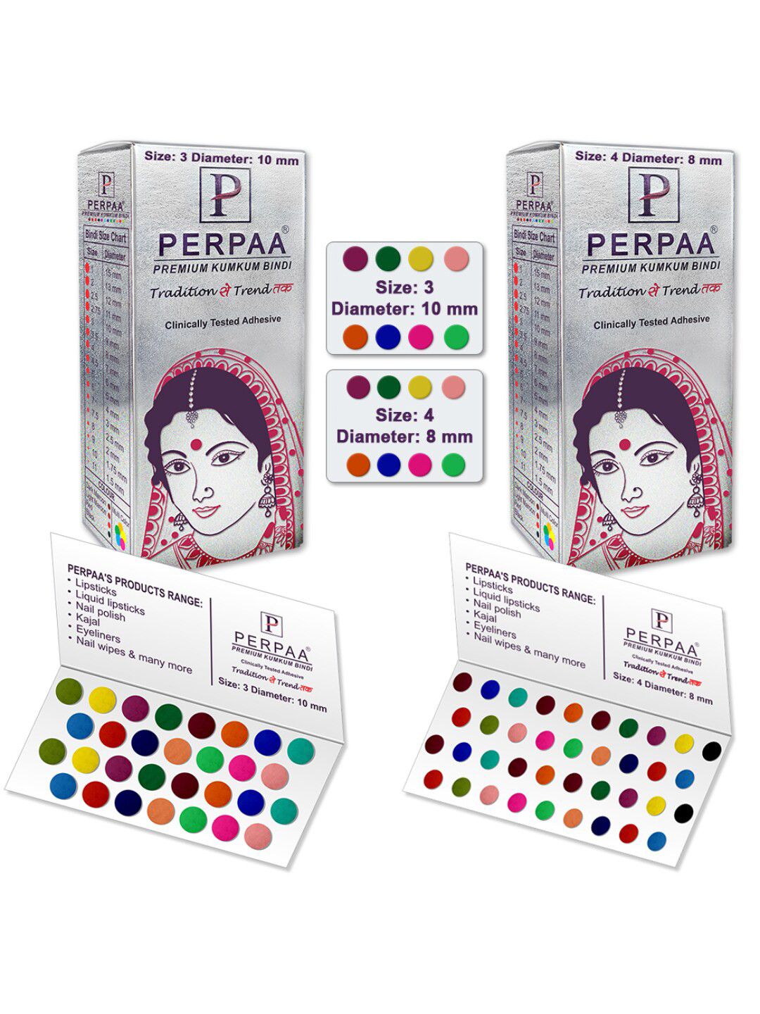 PERPAA Set Of 2 Premium Velvet Multicolor Kumkum Bindi - 15 Flaps Each - 03-04
