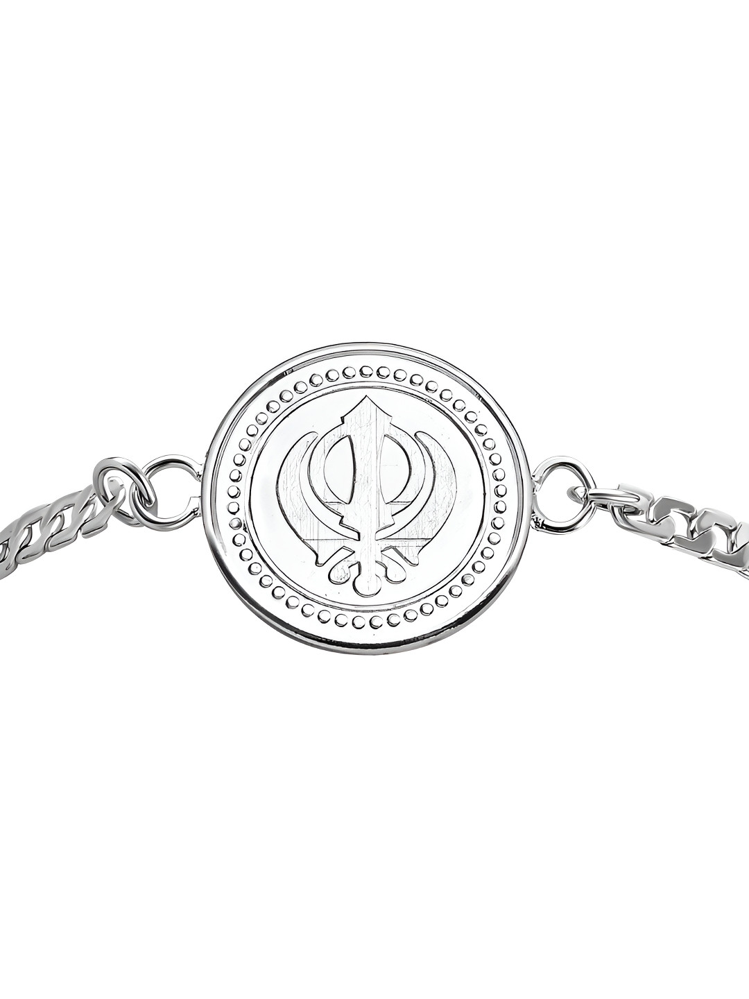 Pray Everyday Unisex Silver-Plated Nishant Saheb, Sikh Khanda Link Bracelet