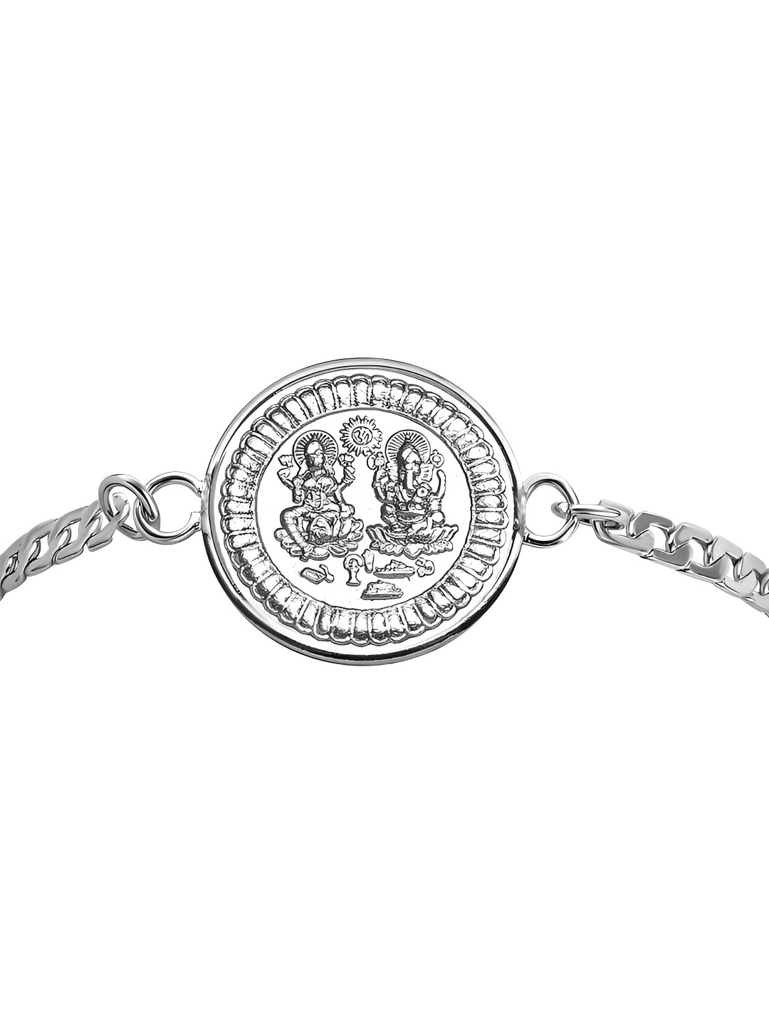 Pray Everyday Unisex Silver-Plated Stainless Steel Lakshmi Ganesh Ji Wraparound Bracelet