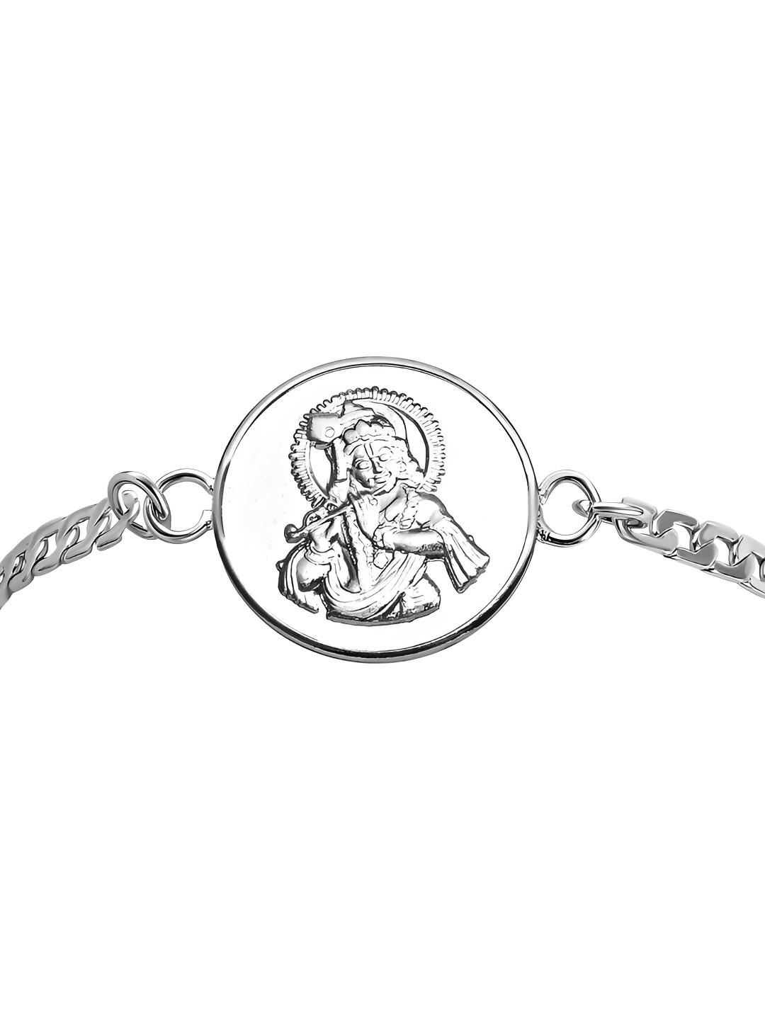 Pray Everyday Unisex Silver-Plated Shree Krishan Ji Link Bracelet
